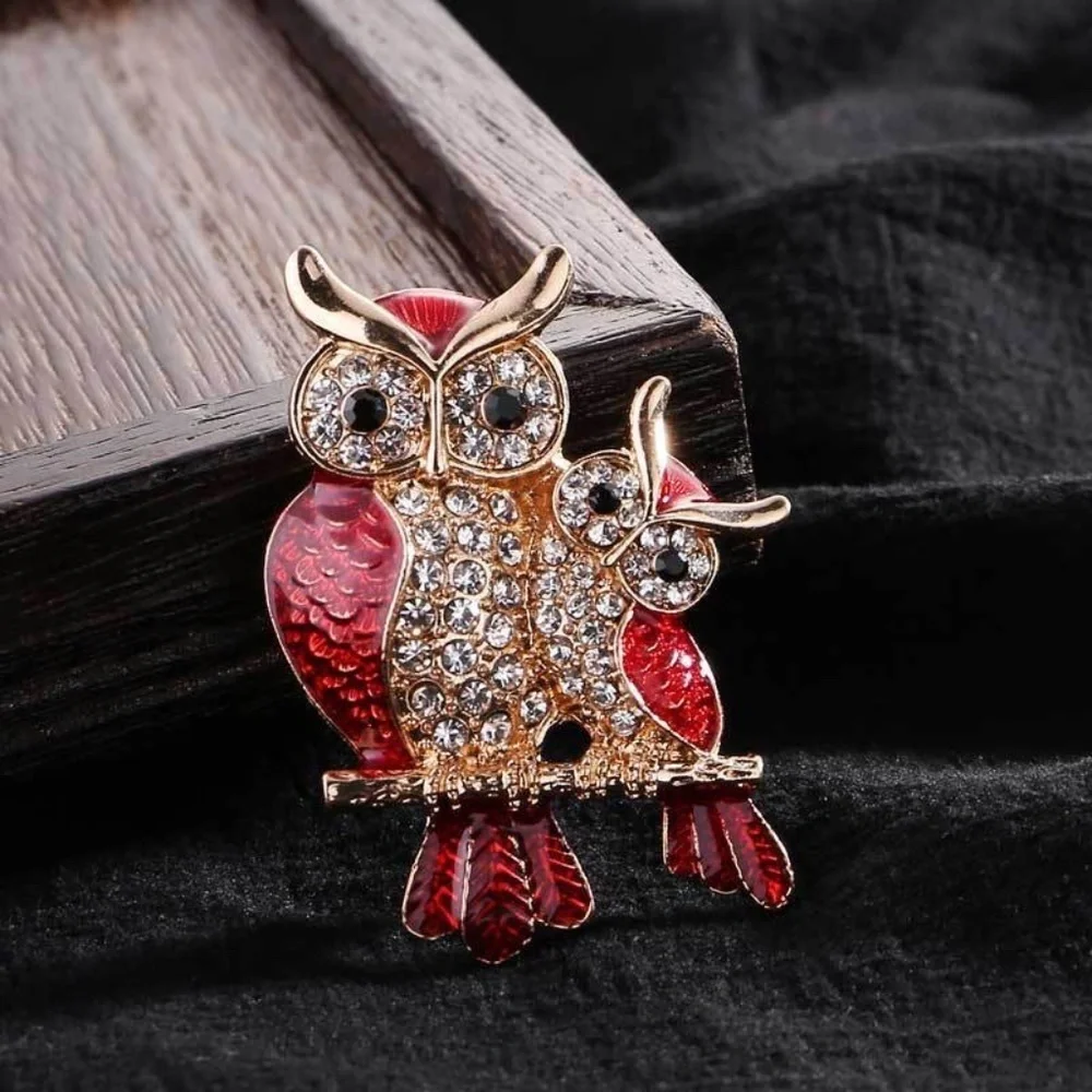 *DIONNE* Gold x Red Double Owl Fashion Brooch